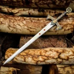 38 Inch Handmade Knights Templar Sword, 38" Stainless Steel Medieval Holy Sword with Leather Sheath, Crusader – blade close-up