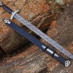 38 Inch Viking Ragnar Sword - Northman Black Damascus Steel Sword - Norseman Sword Replica with Wooden Scabbard