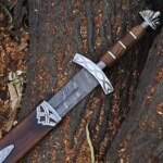 38 Inch Viking Ragnar Sword - Northman Brown Damascus Steel Sword - Norseman Sword Replica with Wooden Scabbard