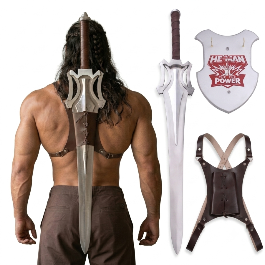 41 Inch He-Man Sword Movie Master of Universe Sword Replica with Leather Sheath Holder & Wall Mount