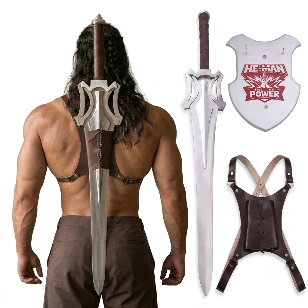 41 Inch He-Man Sword Movie Master of Universe Sword Replica with Leather Sheath Holder & Wall Mount